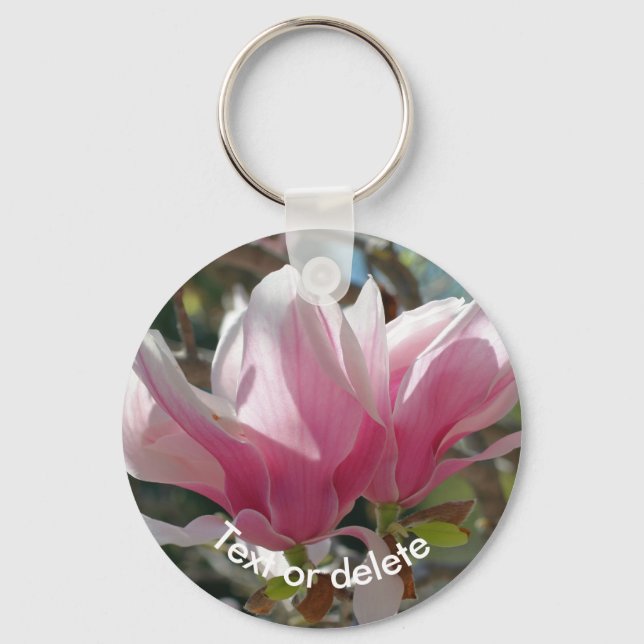 Pink Magnolia Flower Personalised Key Ring (Front)