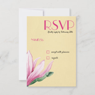 Pink Magnolia Flower Vintage Paper Wedding RSVP Invitation