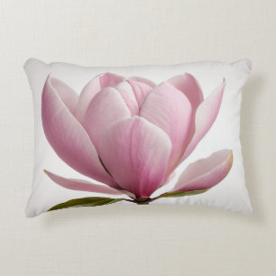 Pink magnolia flower white background Throw Pillow