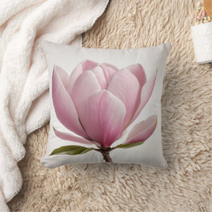 Pink magnolia flower white background Throw Pillow