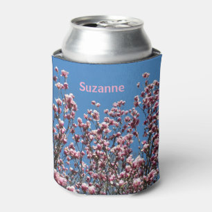 Pink Magnolia Flowers Personalised  Can Cooler