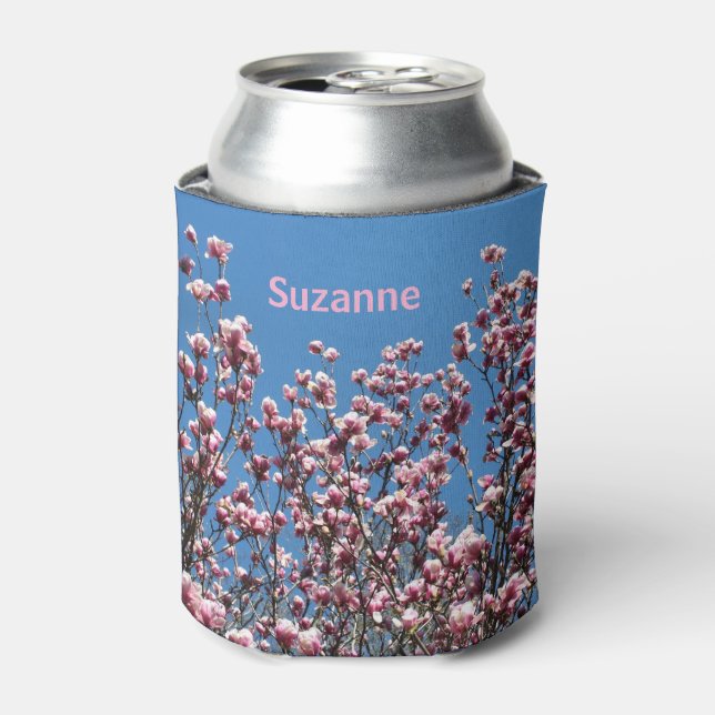 Pink Magnolia Flowers Personalised  Can Cooler (Can Front)