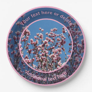 Pink Magnolia Flowers Personalised Party   Paper Plate