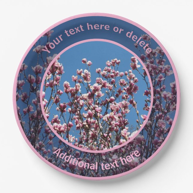 Pink Magnolia Flowers Personalised Party   Paper Plate (Front)