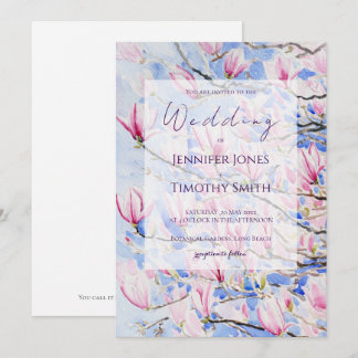 pink magnolia flowers watercolour  invitation