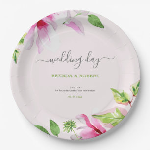 Pink magnolia frame napkins paper plate