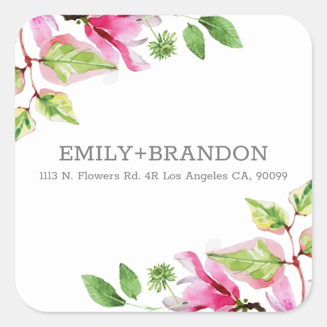 Pink magnolia frame square sticker (Front)