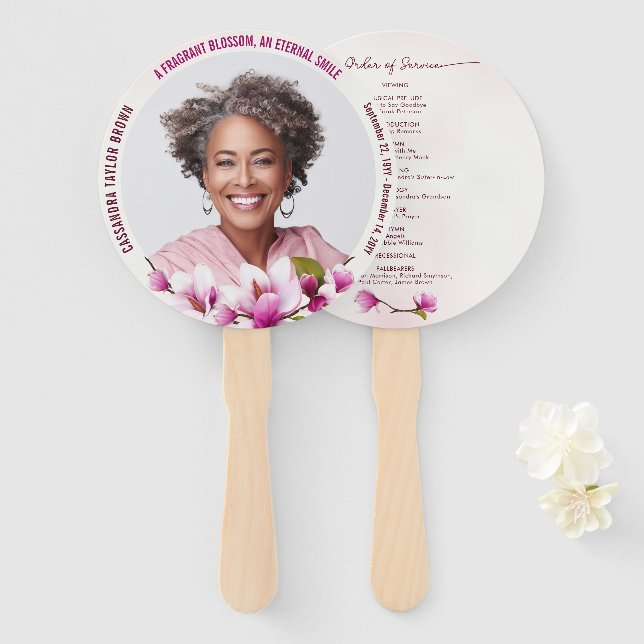 Pink Magnolia Hand Fan (Front and Back)