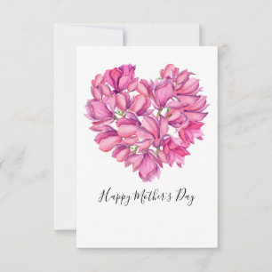 Pink Magnolia Heart Mother's Day Flat Card