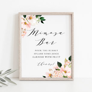 Pink Magnolia & Hydrangea Bridal Shower Mimosa Bar Poster