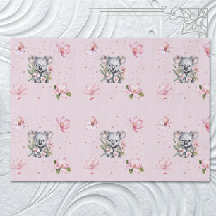 Pink Magnolia Koala Bear Watercolor Gift Tissue Paper