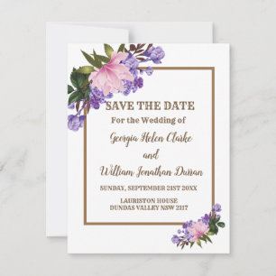 Pink Magnolia Lavender Floral Save The Date Invitation