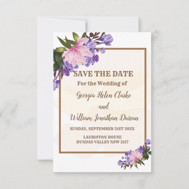 Pink Magnolia Lavender Floral Save The Date Invitation (Front)
