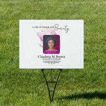 Pink Magnolia Memorial Design with Photo Yard Sign