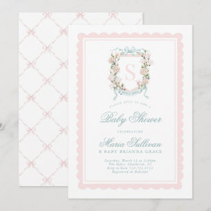 Pink Magnolia Monogram Baby in Bloom Shower Invitation