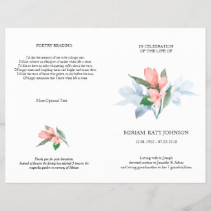 Pink magnolia & ombre reflections folding memorial flyer