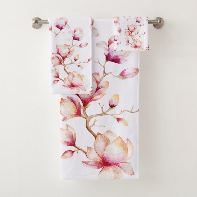 Pink Magnolia Pattern {pick your colour} Bath Towel Set (Insitu)