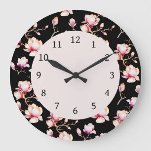 Pink Magnolia Pattern {pick your colour} Large Clo Large Clock