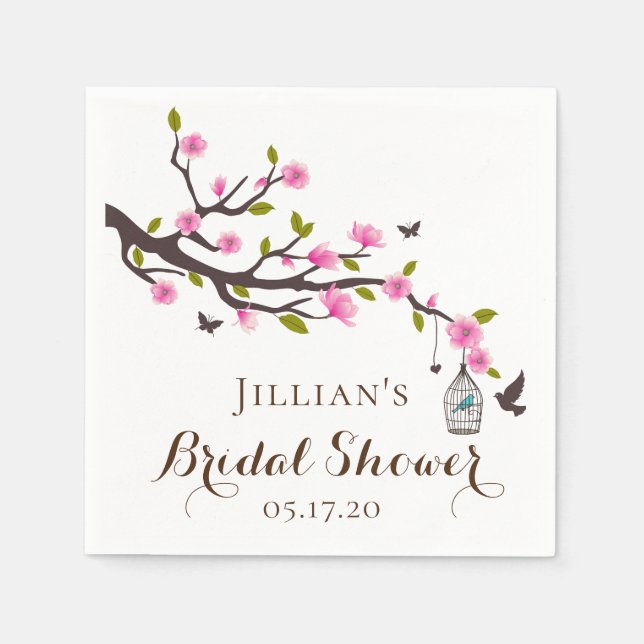 Pink Magnolia Personalised Bridal Shower Napkin (Front)