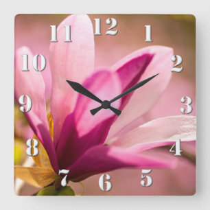 Pink Magnolia Square Wall Clock