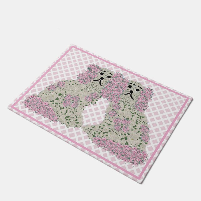 Pink Magnolia Staffordshire Dogs Roses Art Print Doormat (Angled)