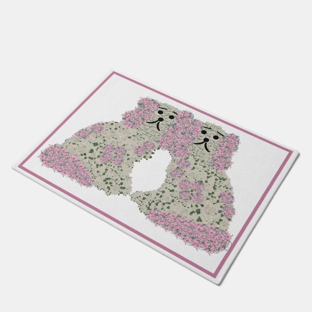 Pink Magnolia Staffordshire Dogs Roses Art Print Doormat (Angled)