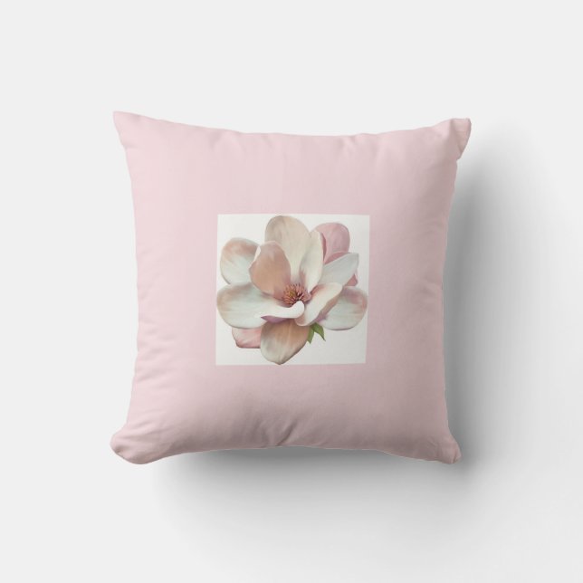 Pink magnolia throw pillow (Front)