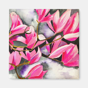 Pink Magnolia watercolor art Magnet