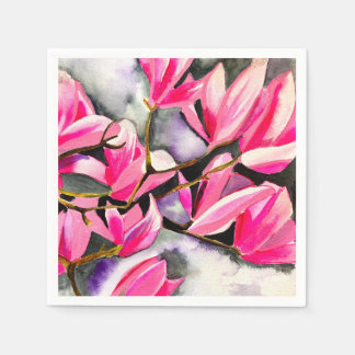 Pink Magnolia watercolor art Napkin