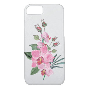 pink magnolia watercolor bouquet on damask iPhone 8/7 case