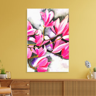 Pink Magnolia watercolor Canvas Print