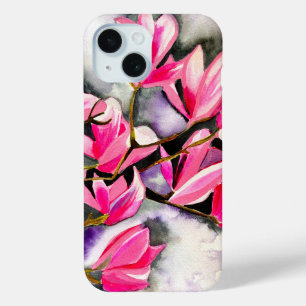 Pink Magnolia watercolor iPhone 15 Case