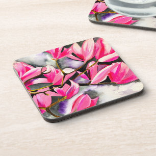 Pink Magnolia watercolor Coaster