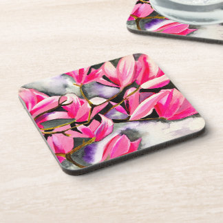Pink Magnolia watercolor Coaster
