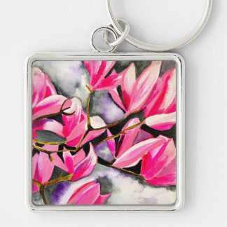 Pink Magnolia watercolor Key Ring