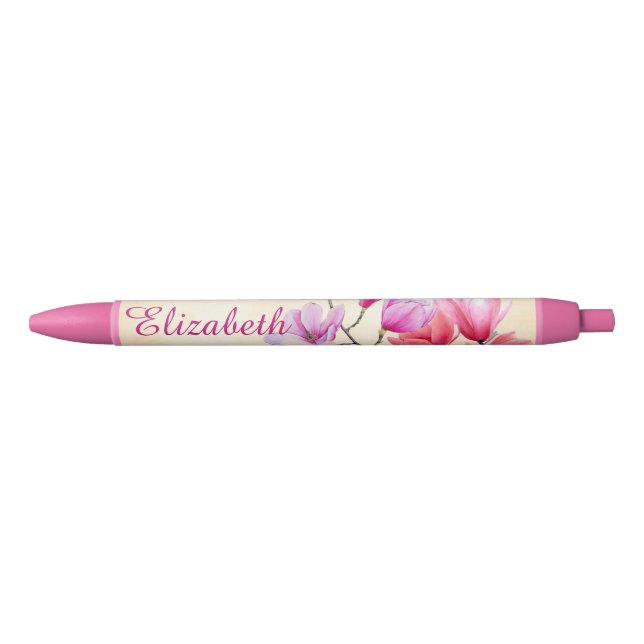 Pink Magnolia Watercolor Personalised Pen (Front)