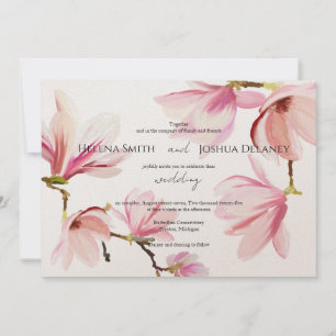 Pink Magnolia Watercolor Wedding Invitation