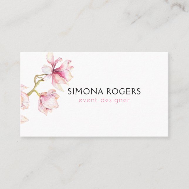 Pink Magnolia Watercolors Business Card (Front)