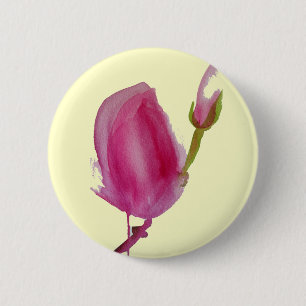 Pink Magnolia watercolour flower art 6 Cm Round Badge