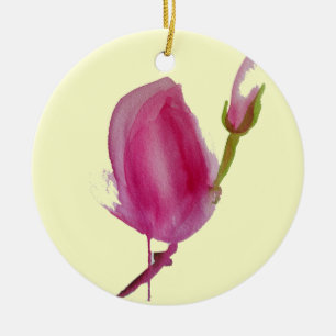 Pink Magnolia watercolour flower art Ceramic Tree Decoration