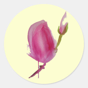 Pink Magnolia watercolour flower art Classic Round Sticker