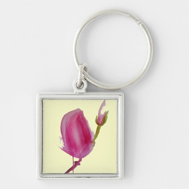 Pink Magnolia watercolour flower art Key Ring (Front)