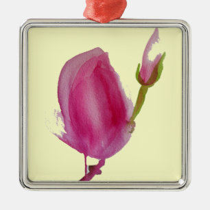 Pink Magnolia watercolour flower art Metal Tree Decoration