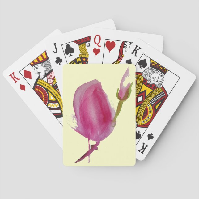 Pink Magnolia watercolour flower art Playing Cards (Back)