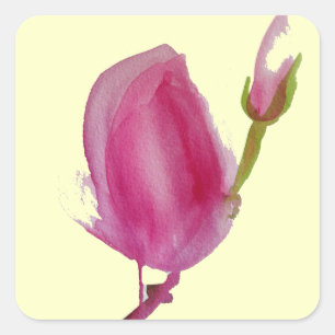 Pink Magnolia watercolour flower art Square Sticker