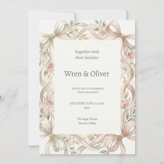 Pink Magnolia Wedding Invitation (Front)