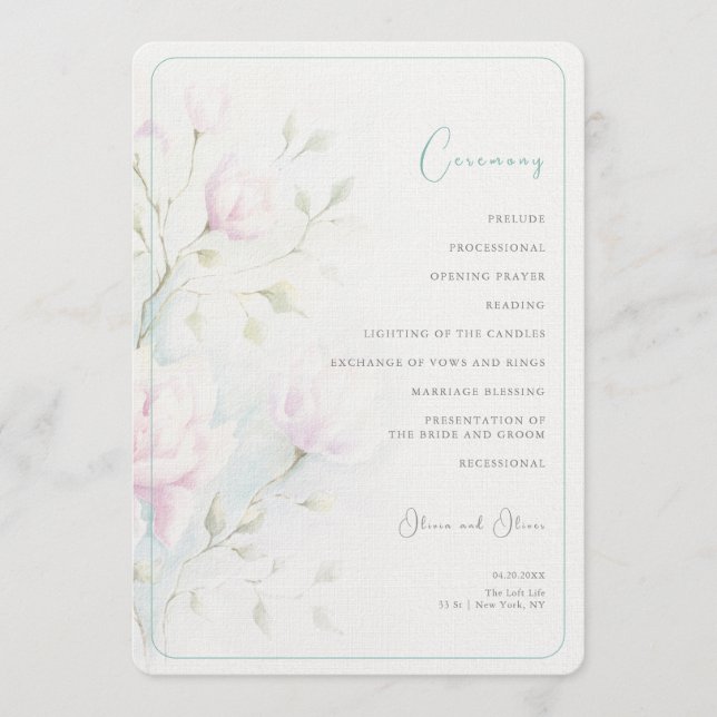 Pink Magnolia Wedding Programme (Front)