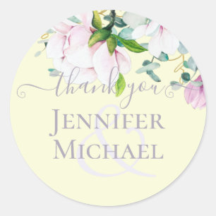 Pink Magnolia with Yellow Wedding Favour Gift Than Classic Round Sticker