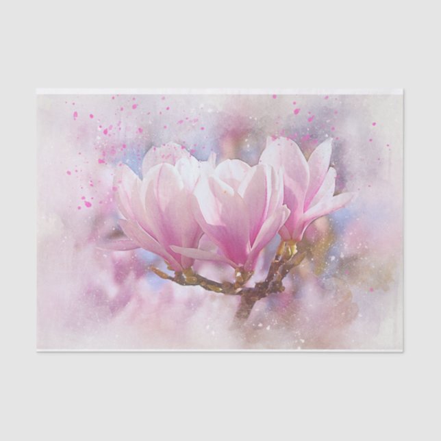 Pink Magnolias Amid a Shimmering Background Tissue Paper (Front)