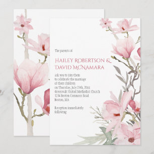 Pink Magnolias and Greenery Wedding Invitations